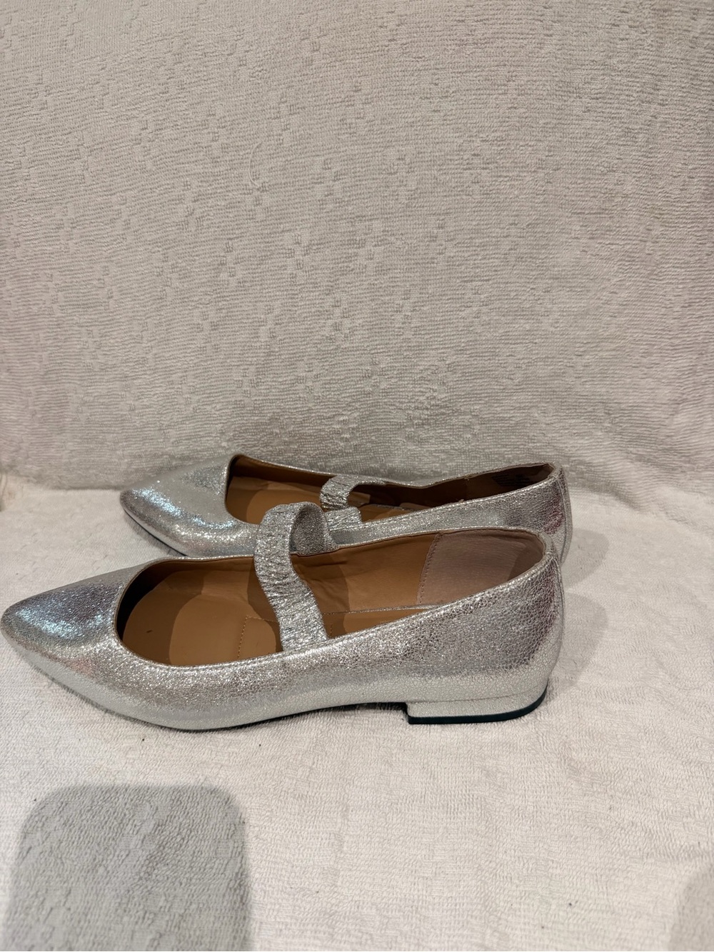Silver Glitter Mary Jane Flats for Women